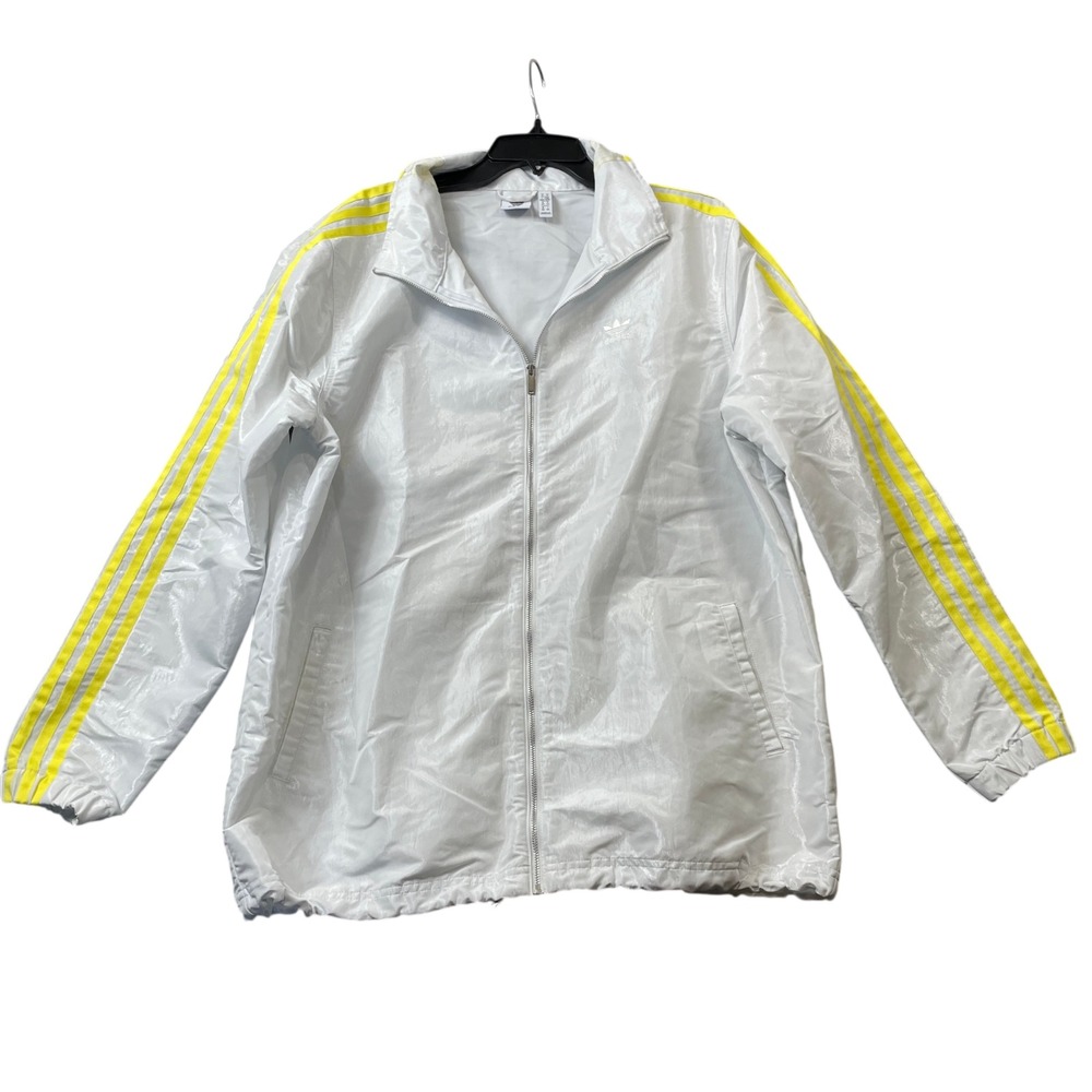 Adidas Medium Fashion League Windbreaker Jacket White Yellow Stripes Full Zip